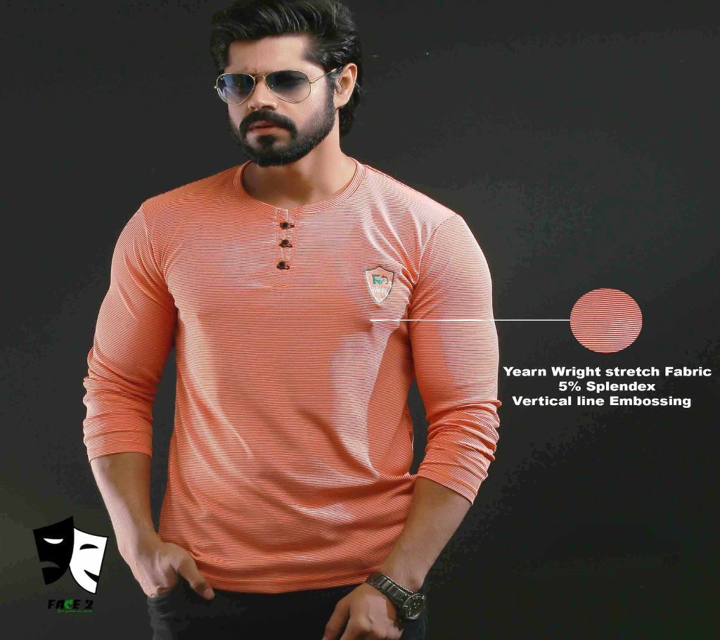 Mens Full Sleeve T-shirt - Peach Pink - FAS