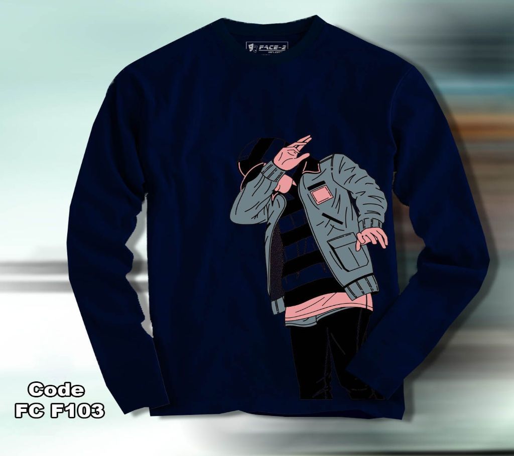 Navy Blue Daab Mash Full Sleeve Winter T-Shirt - FC F103 - FAS