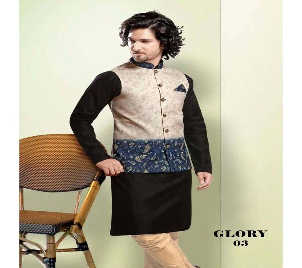 Beige with Blue Fashionable Indian Koti for Men - Glory 03 - NDF