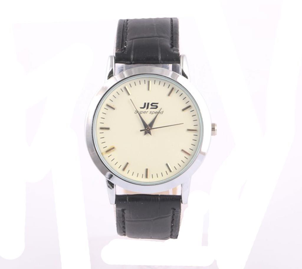 Analog Watch For Man (White_Black_Leather)