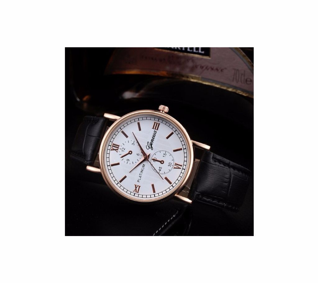 Geneva Leather Casual Quartz Wrist Watch For Mans
