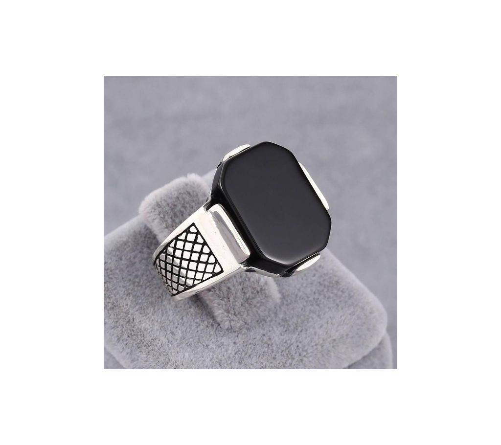 Stainless Steel Black Natural Stone Mens Finger Ring