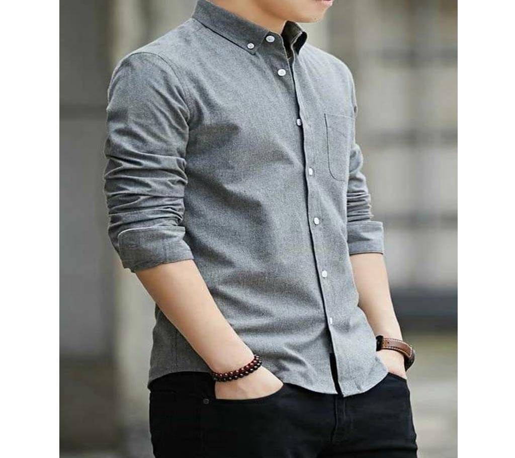 Gents Full Sleeve Casual Shirt-Ash Color