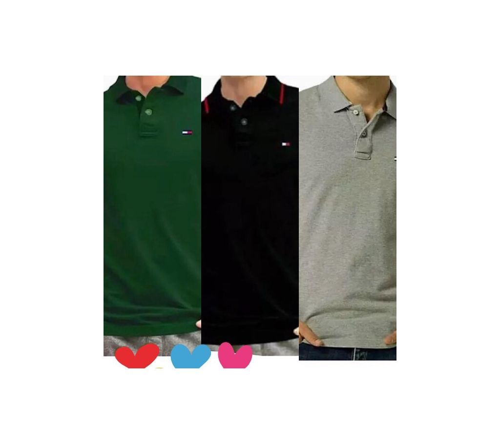 Combo Pack of 3 Half Sleeve Classic fit Polo T-Shirt.green,ash,black