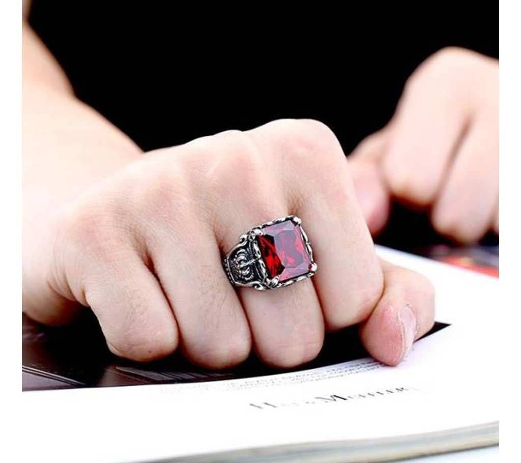 Red Silver Plated Finger Ring for Men
