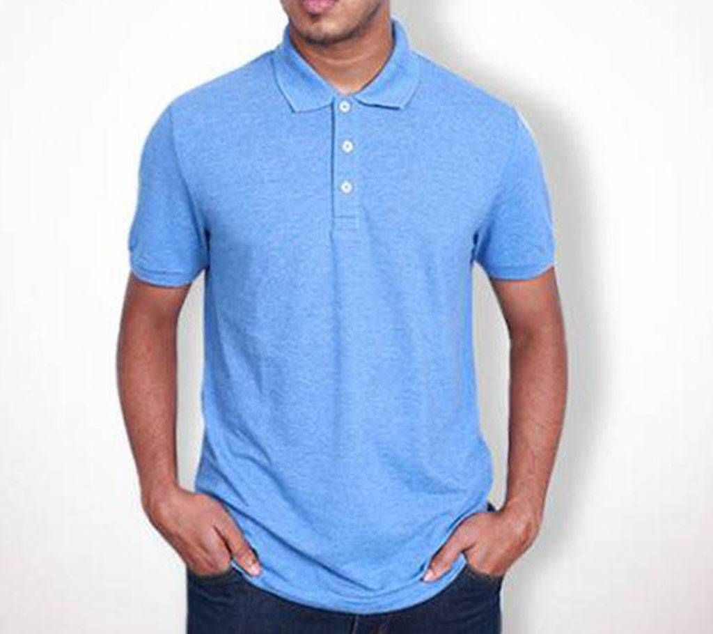 Sky Blue Cotton Short Sleeve Polo for Men