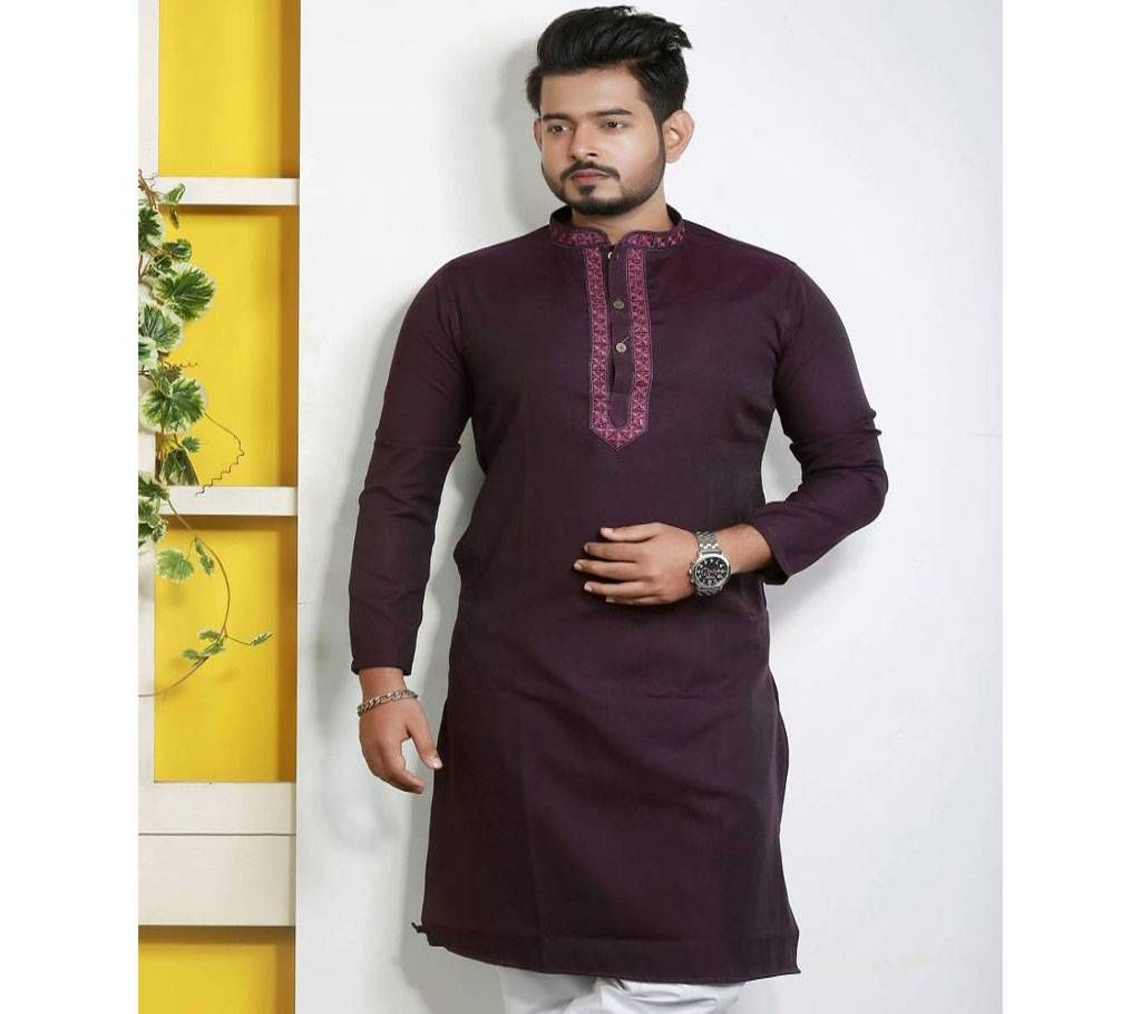 Brown Piaz Cotton semi long Punjabi .