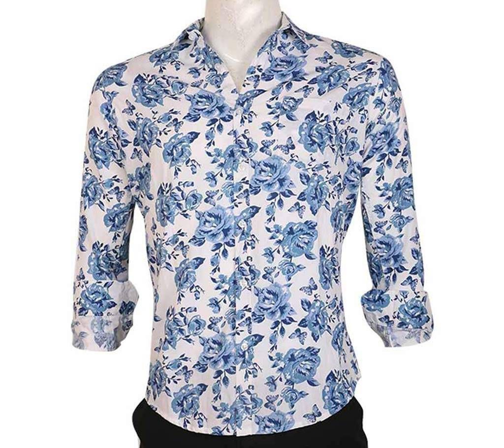 COTTON ROSE PRINT SLIM FIT CASUAL SHIRT