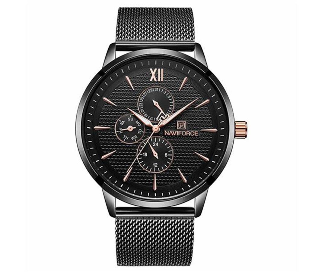 NAVIFORCE NF3003 Black Mesh Stainless Steel Chronograph Watch For Men - Black