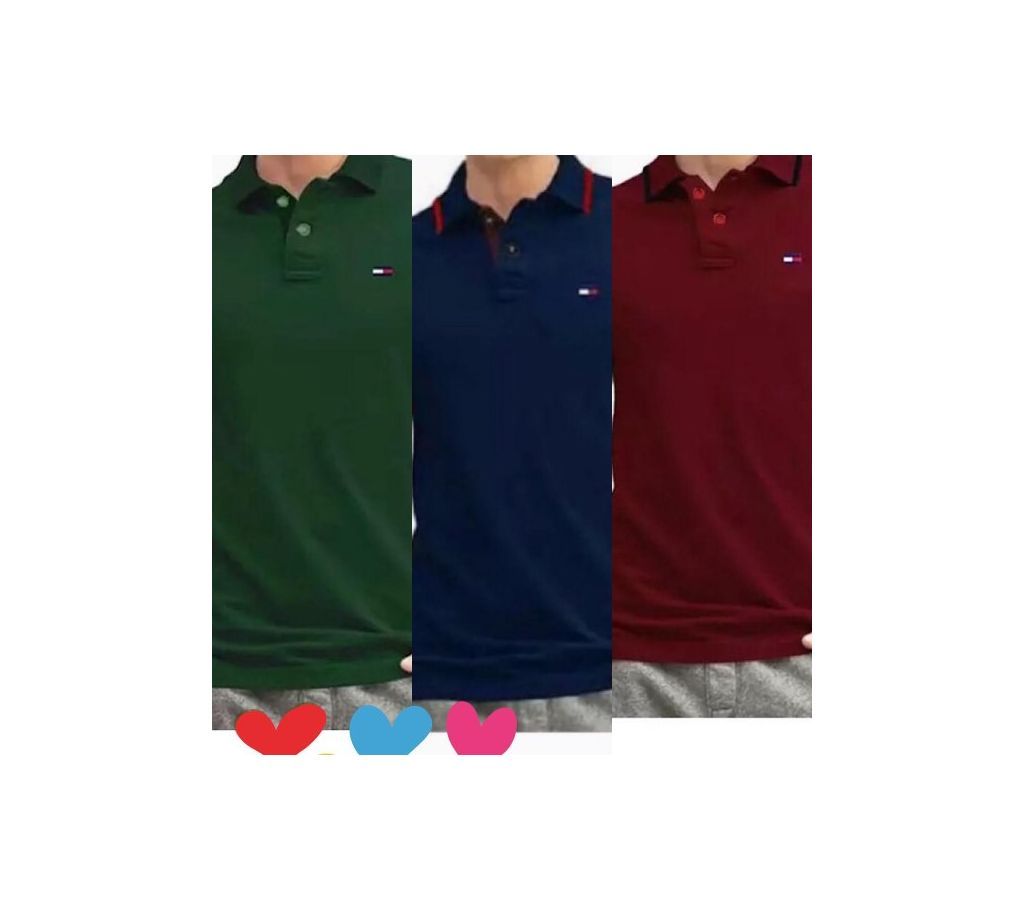 Combo Pack of 3 Half Sleeve Classic fit Polo T-Shirt. green, navy blue, maroon