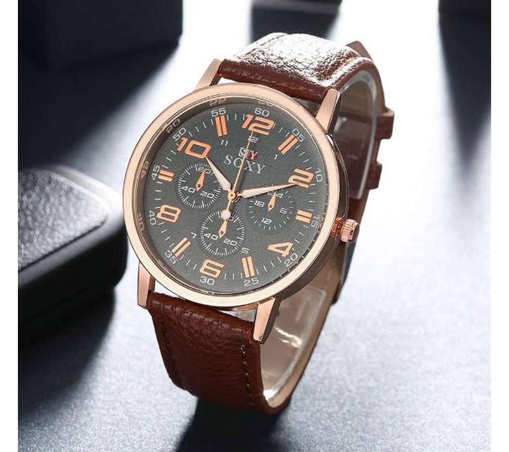Soxy Chocolate Artificial Leather Analog Wrist Watch- copy