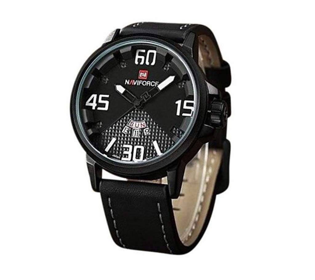 Naviforce Black Leather Quartz Wrist Watch for men 