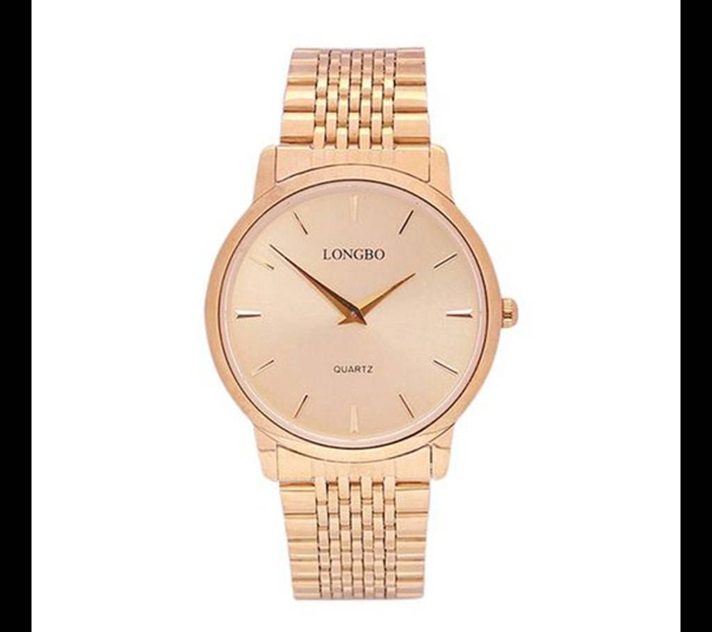 Longbo Golden Stainless Steel Wrist Watch For Men