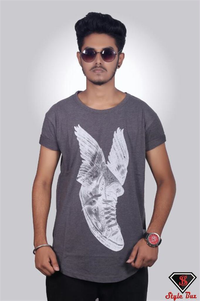 Fly shoe gray printed half sleeve t-shirt