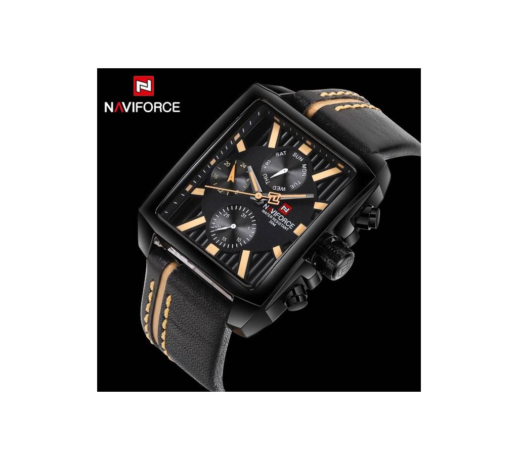 NAVIFORCE NF9111 PU LEATHER WRIST WATCH FOR MEN - BLACK & BROWN