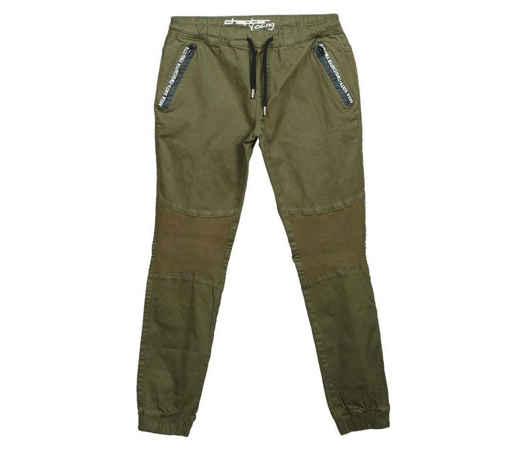 Olive Cotton Twill Jogger For Men