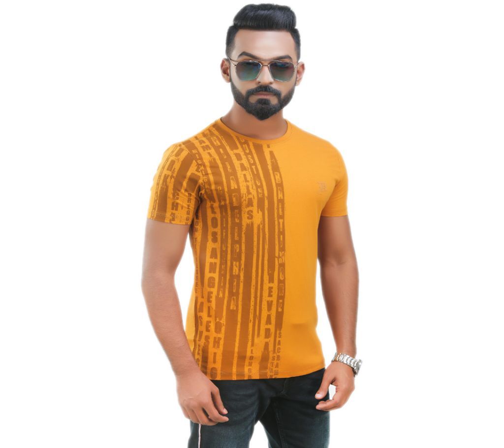 Solid Side Design Mens Half Sleeve Casual Regular Fit T Shirt Deep Yellow