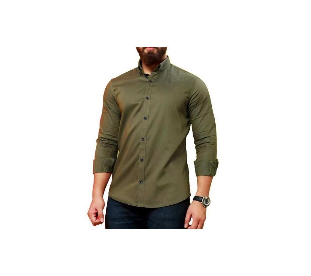 Olive Panama Long Sleeve formal Shirt for Men