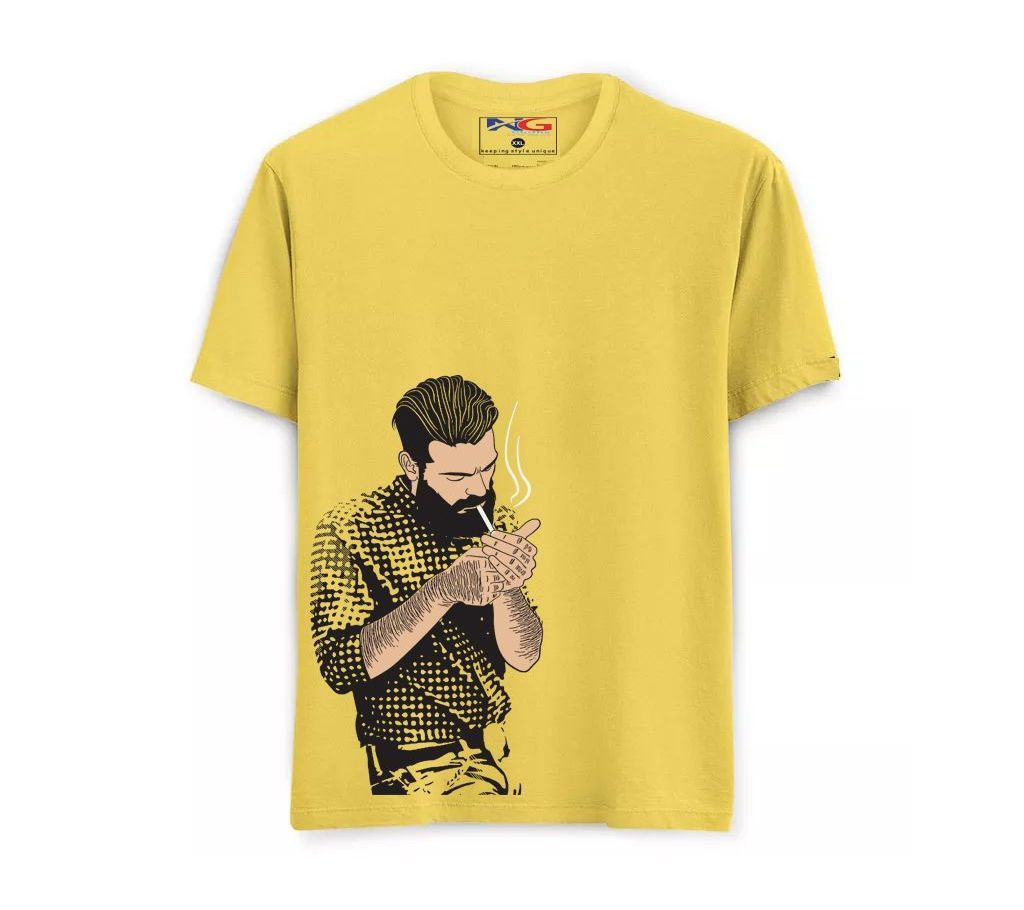 Rubber Print Summer T-shirt - 621 - Yellow - Small A Man Smoking - LEB