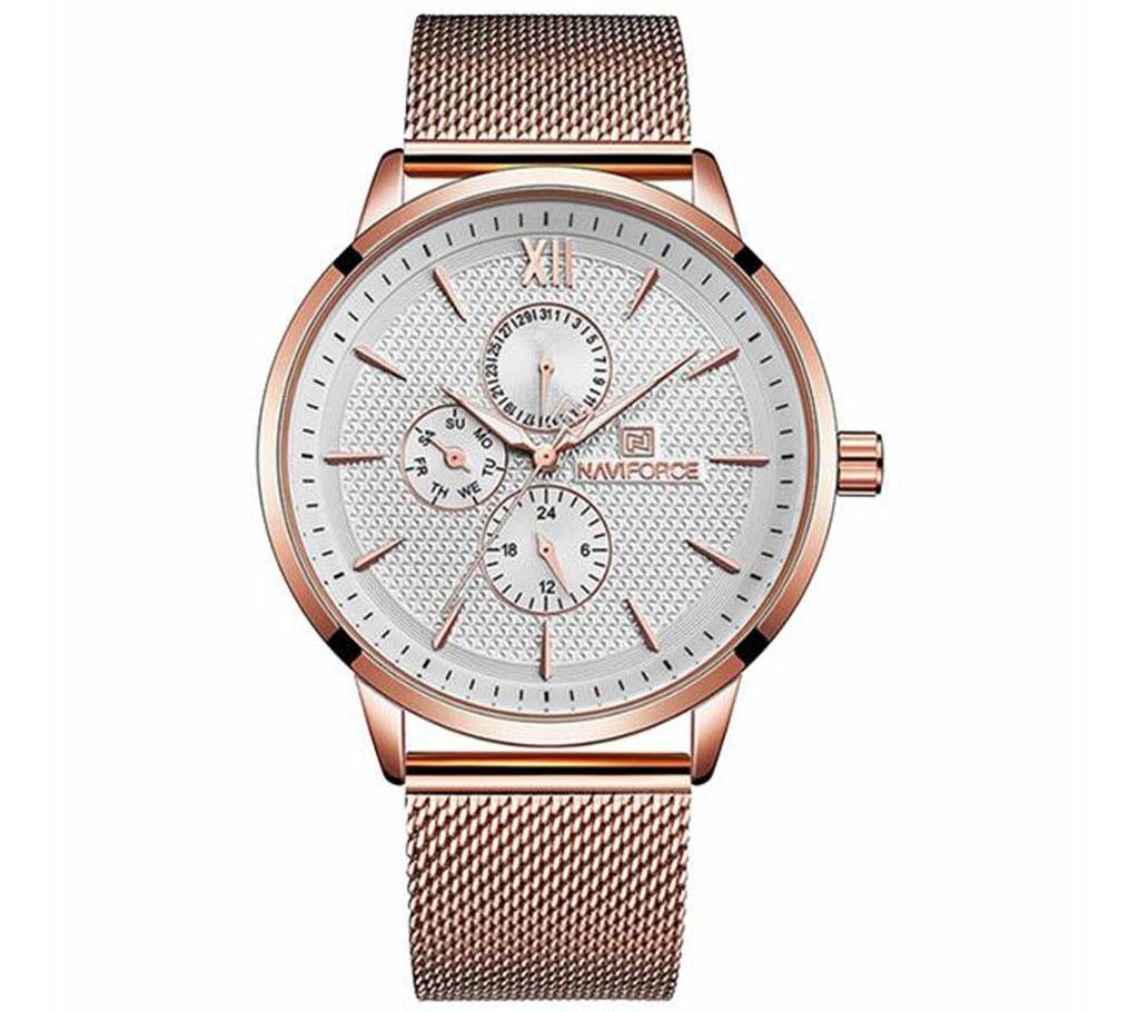 NAVIFORCE NF3003 RoseGold Mesh Stainless Steel Chronograph Watch For Men - RoseGold