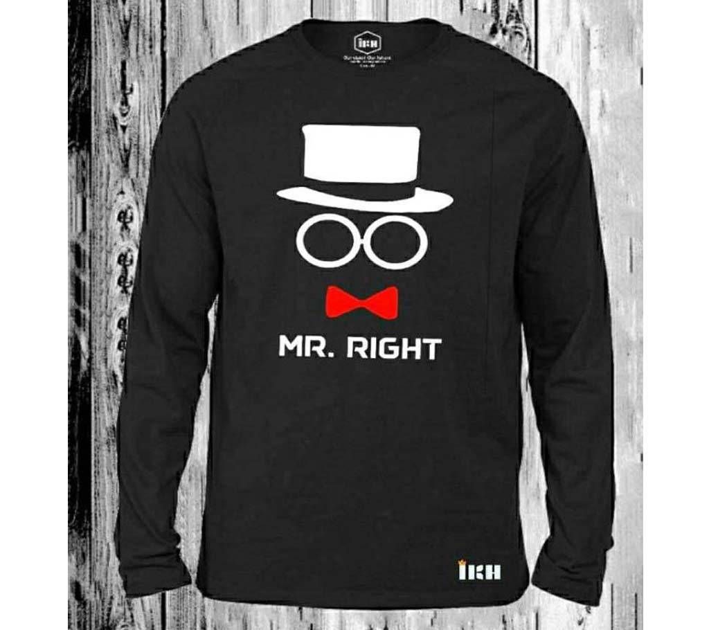 Mr. Right Full Sleeve T-Shirt for Man Black - 100% Cotton