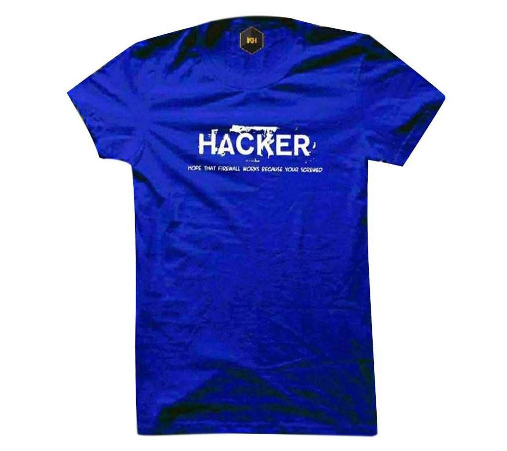 Hacker Half Sleeve Cotton T Shirt For Men(Blue) 