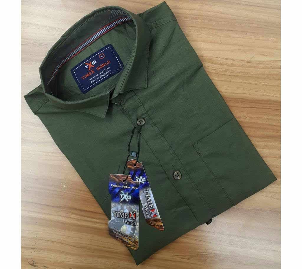 Full Sleeve Casual Shirt For Mens- Olive 