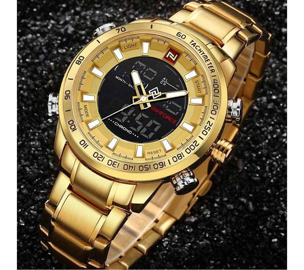 Naviforce Golden Colour Analog-Digital Watch Copy