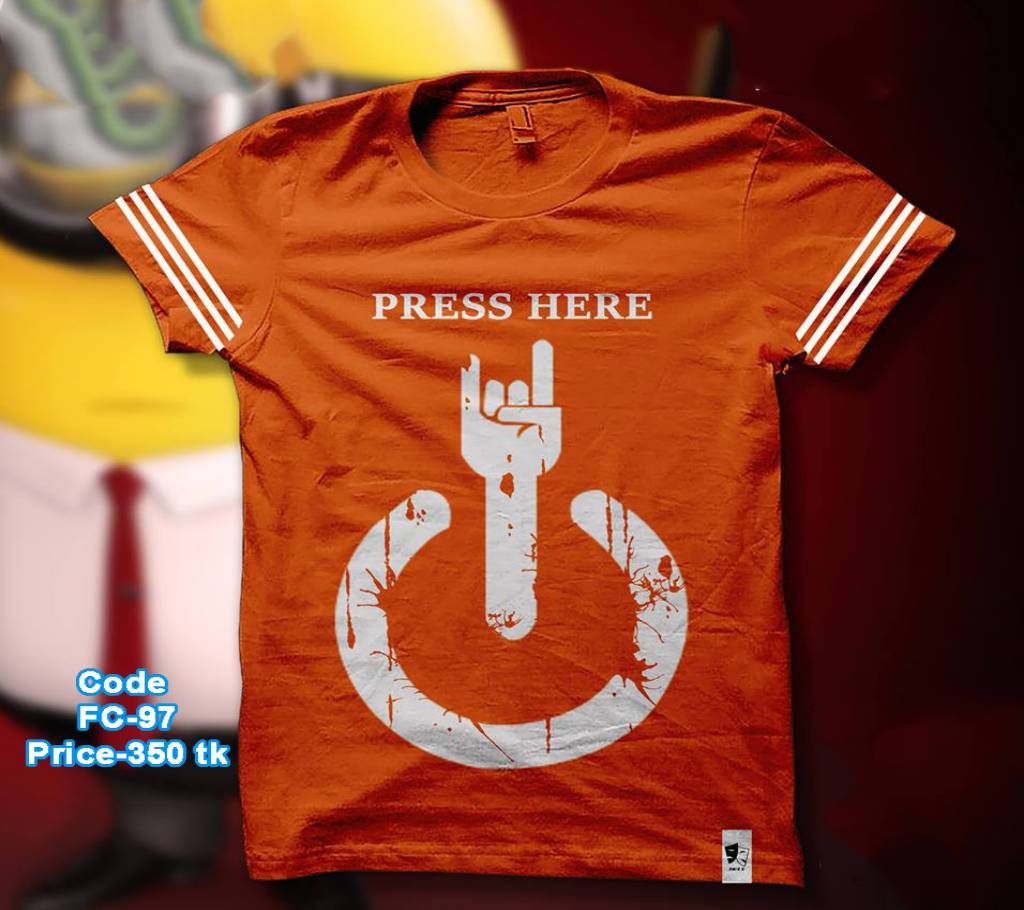 Press Here printed half sleeve cotton t shirt for men 