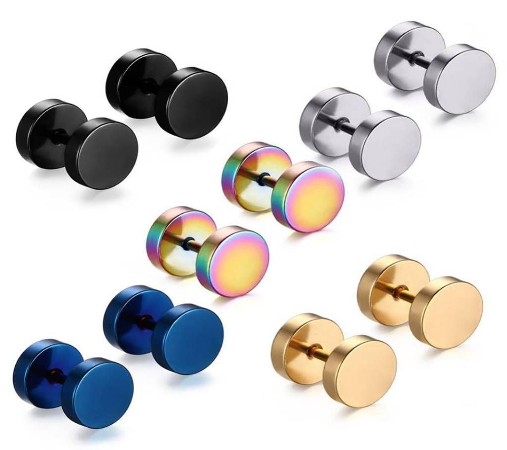 Multicoloured Metallic Plug Earrings Pack