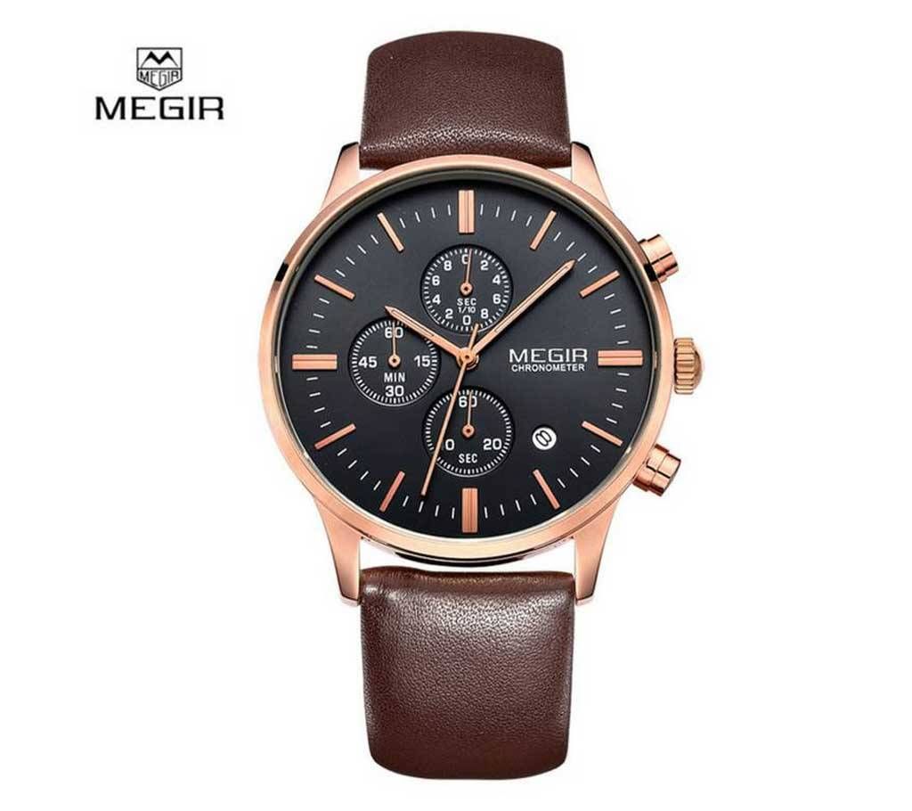 MEGIR 2011 Genuine Leather Coffe Color Chronograph Wathces - Men