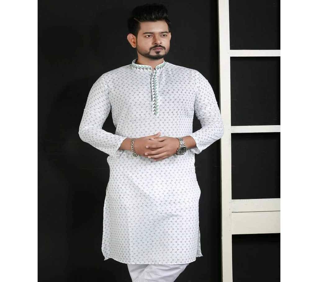 White Piaz Cotton semi long Punjabi .