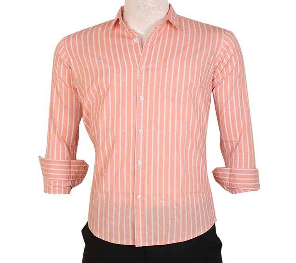 COTTON STRIPE PRINT SLIM FIT CASUAL SHIRT