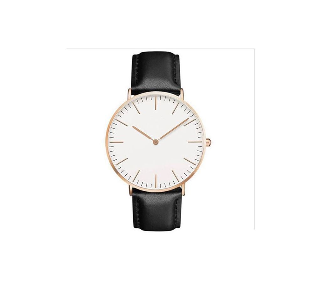 Black DW Ultra Thin PU Leather Band Quartz Watches For Men Women