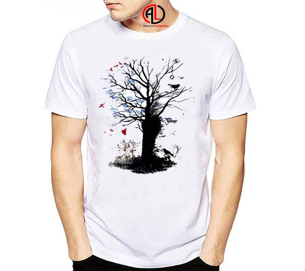 Tree Designed Half Sleeve Cotton T Shirt For Men 
