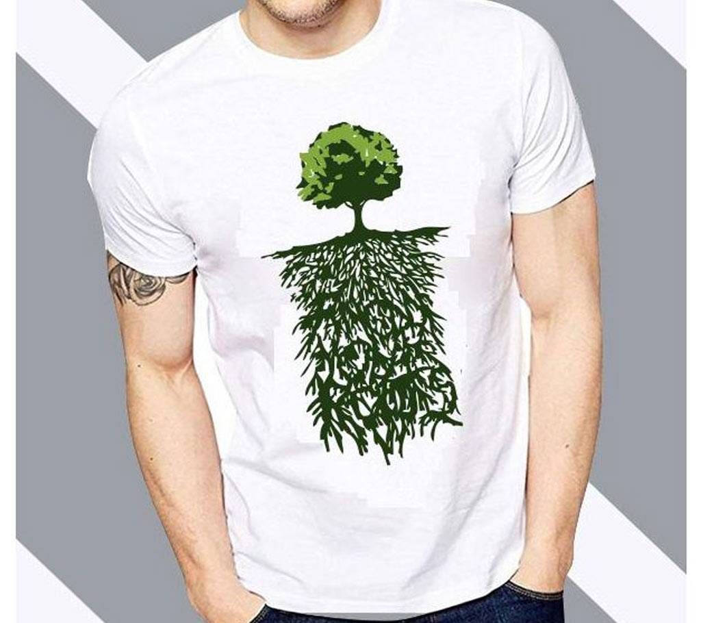 Mens Exclusive White Cotton Round neck T-shirt