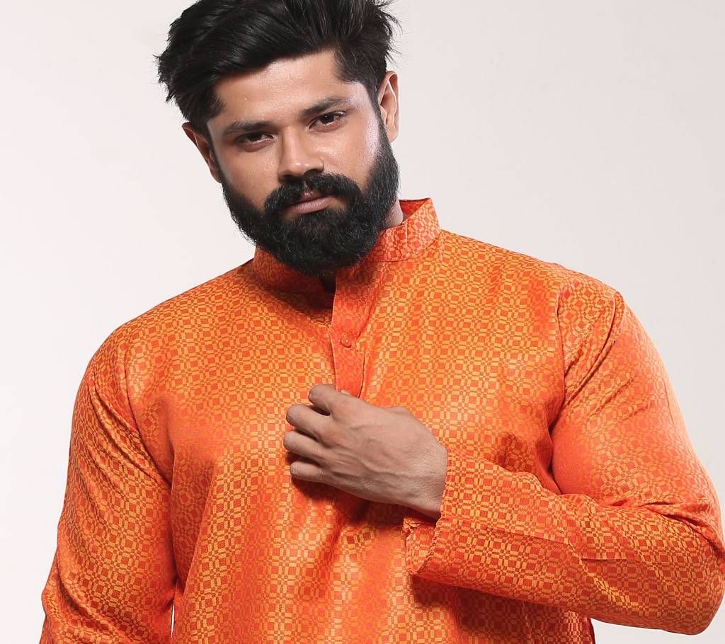 Mens Cotton Punjabi - Orange
