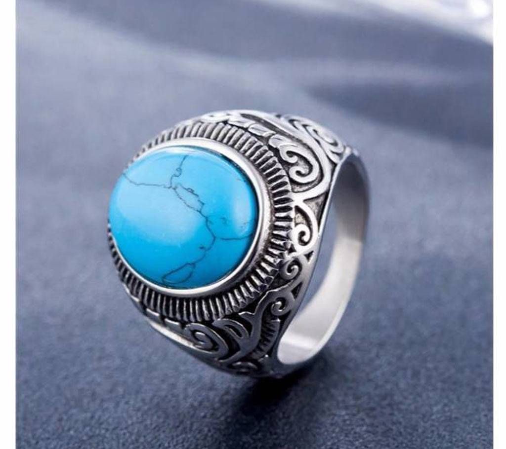 Blue Natural Stone Men Big Vintage Ring