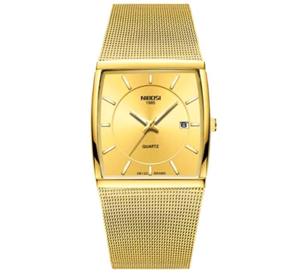 NIBOSI NI-2338 Men Square Quartz Waterproof Date Clock  Mesh Stainless Steel Wrist Watch For Men