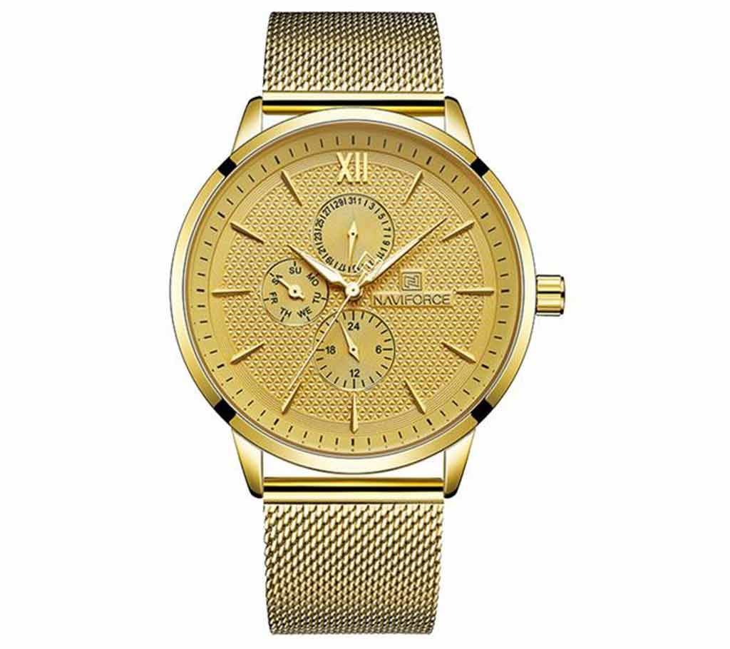 NAVIFORCE NF3003 Golden Mesh Stainless Steel Chronograph Watch For Men - Golden
