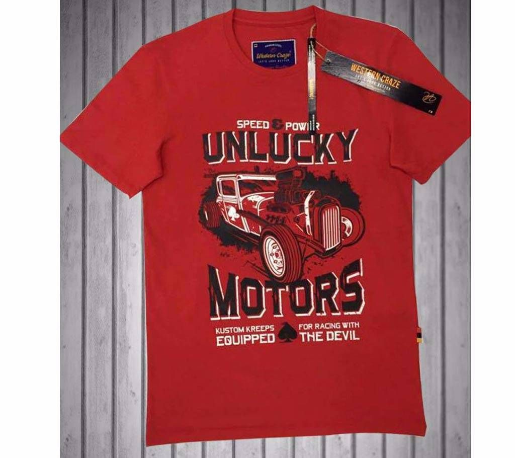 UNLUCKY MOTORS RED Half Sleeve T-Shirt For Men