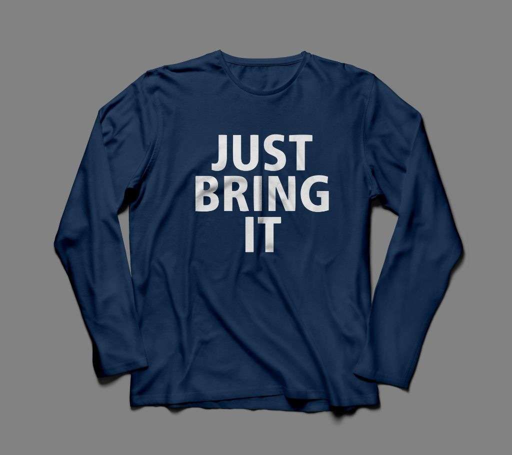 JUST BRING IT LONG SLEEVE NAVY BLUE COTTON TSHIRT FOR MEN