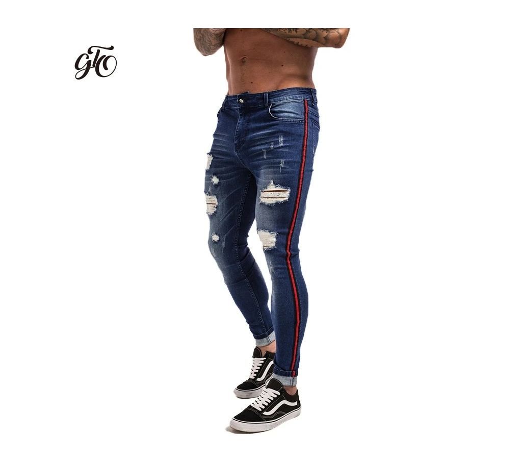 Navy Blue Jeans Pant stylist Stripe