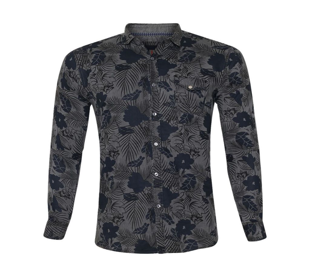 Cotton fabric Print Full Sleeve Shirt - Grey
