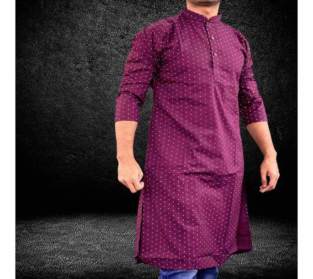 Maroon Ball dot Semi Long Panjabi For Men