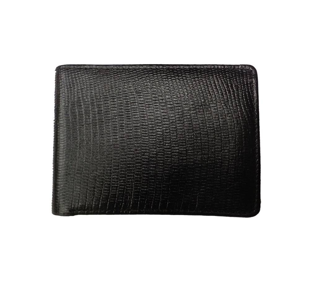 Black Leather Wallet With Multi-chamber Crocodile Texture For Men