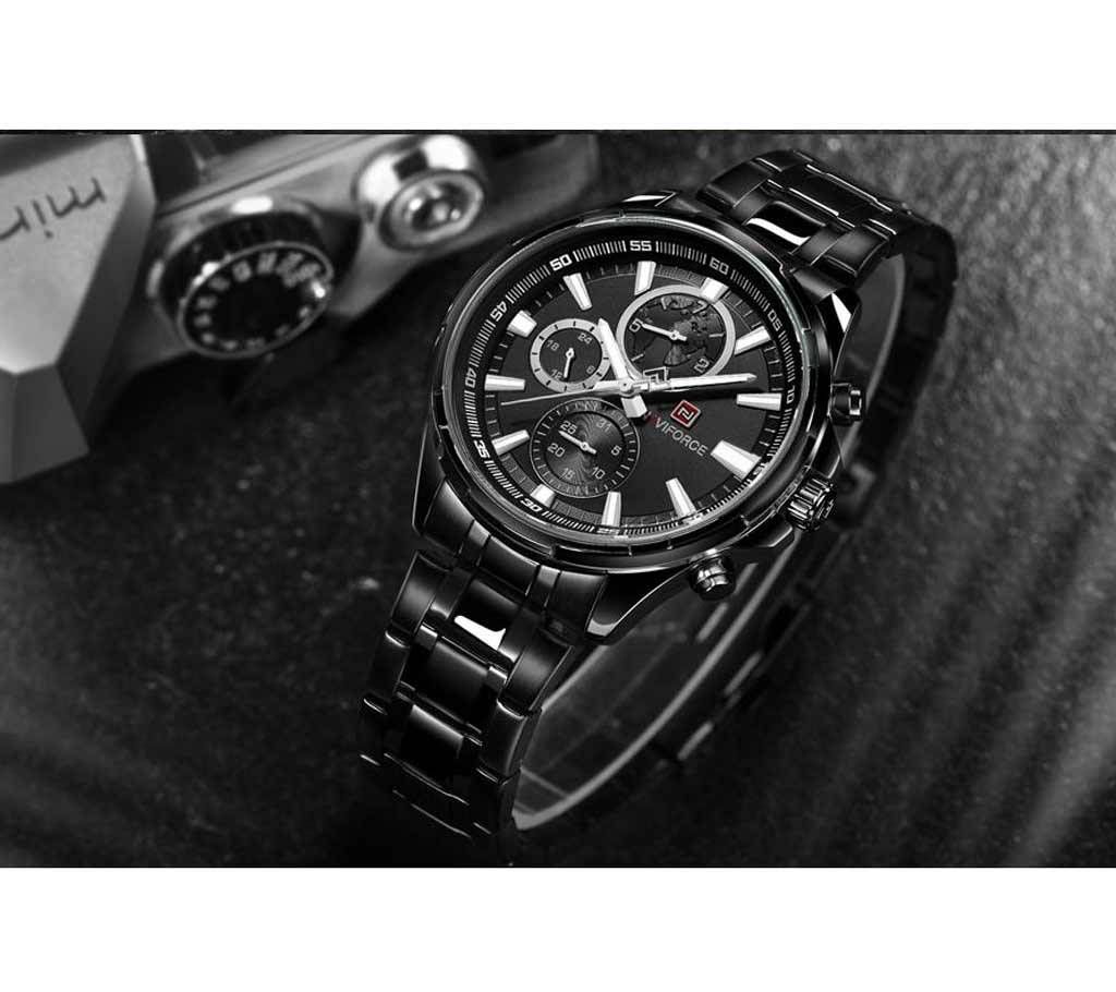 NAVIFORCE 9089 Black Stainless Steel Chronograph Wrist Watch for Men