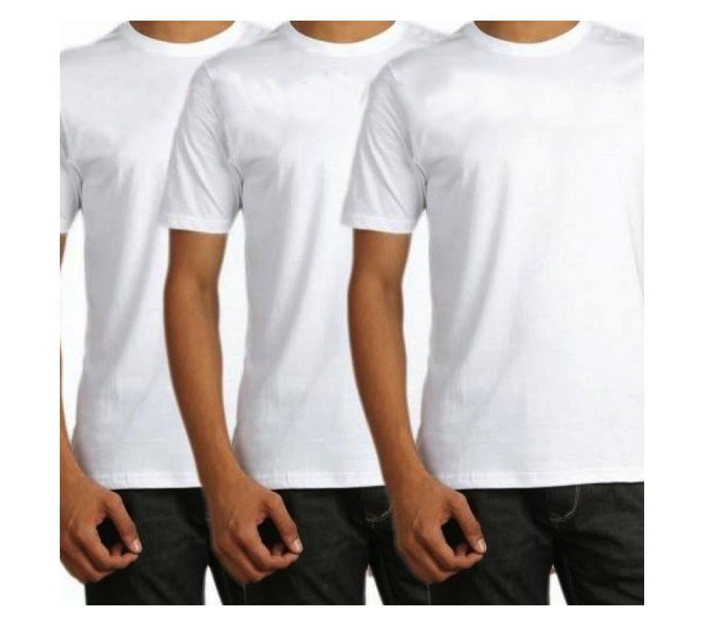 Mens White color cotton Crew neck  t-shirt 3 pcs