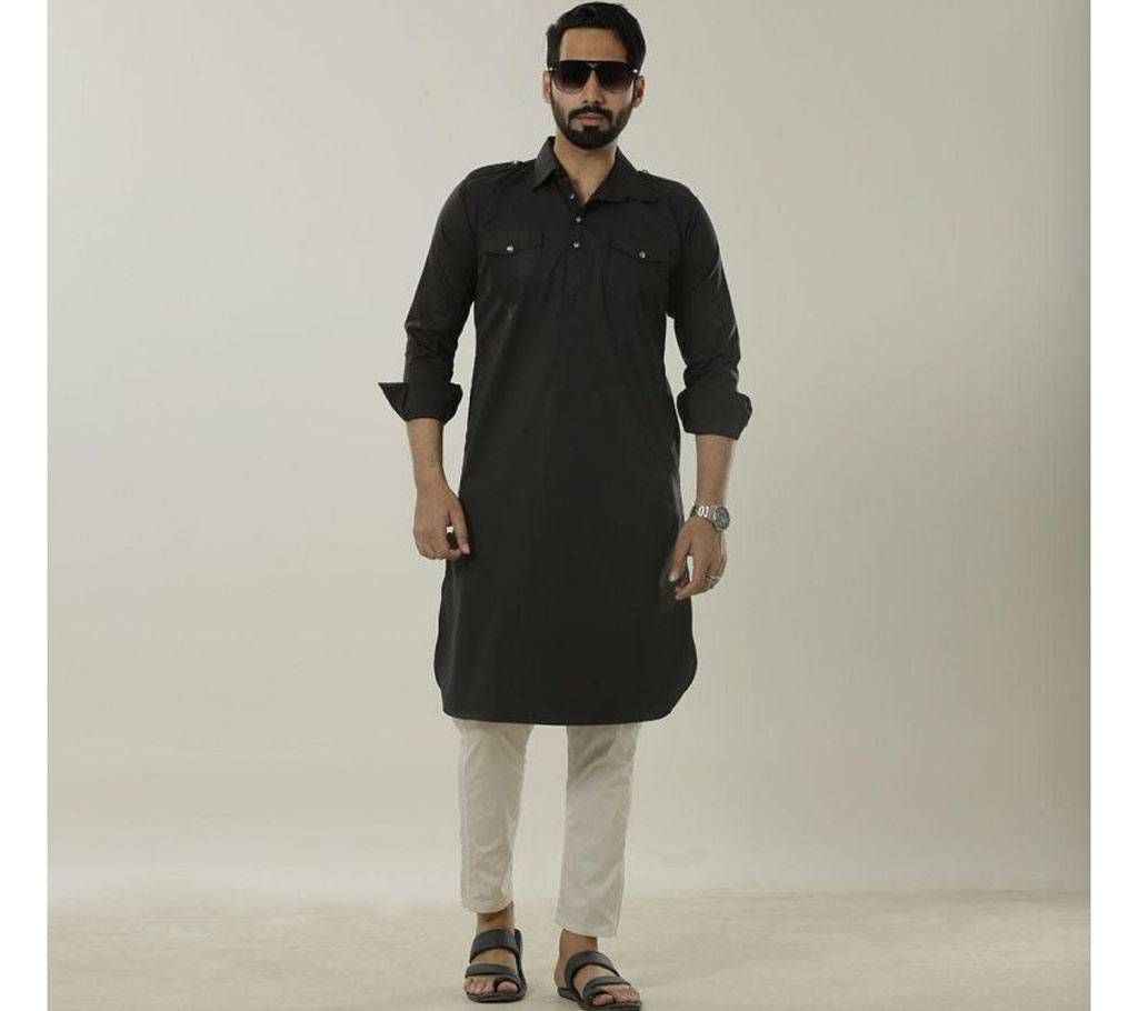 Cotton Black color Kabli Panjabi.