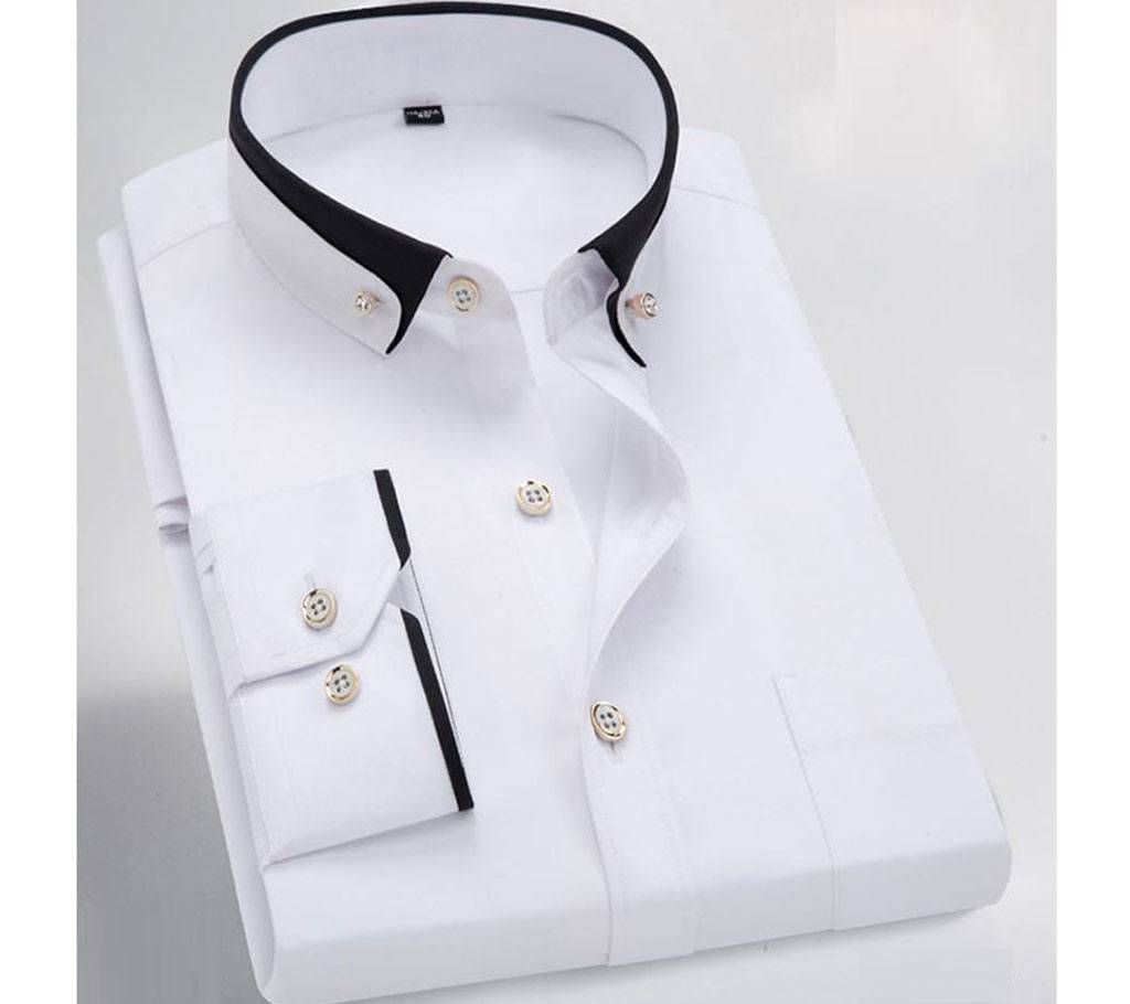 SK White Gents Full Sleeve Casual Cotton Shirt 